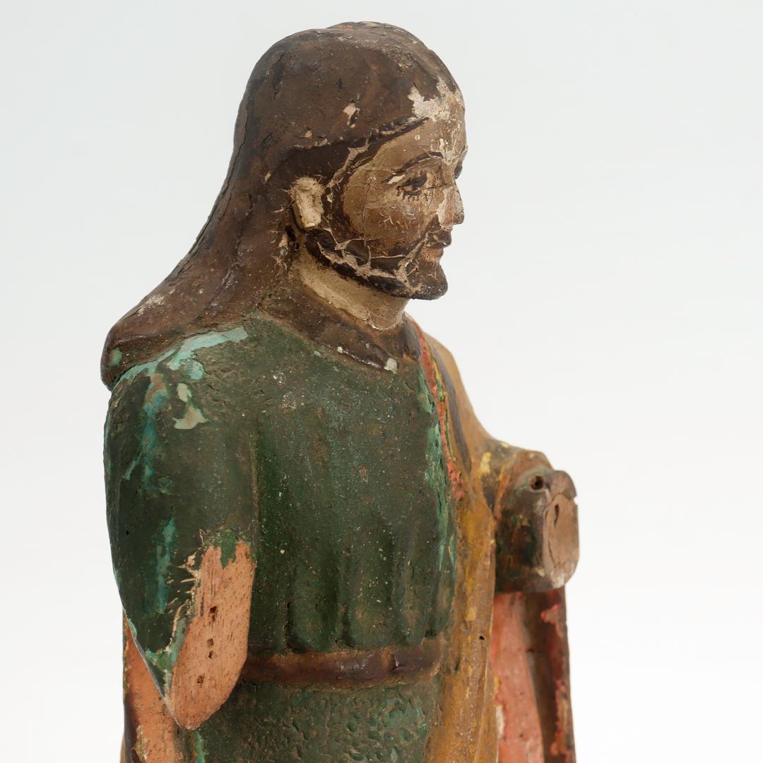 Antique Polychrome Paint Decorated Santos Figurine or Sculpture For Sale 8