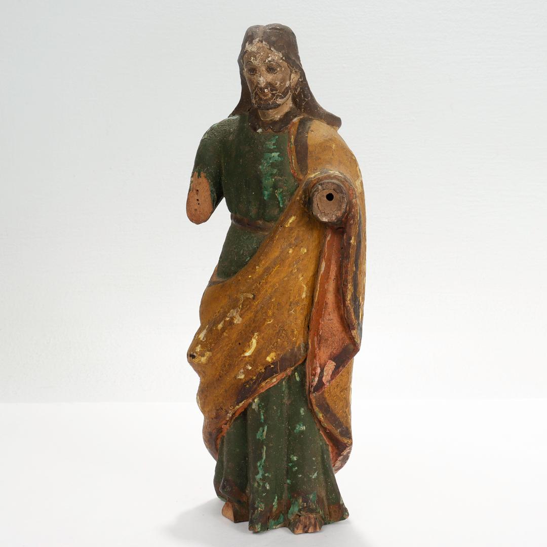 Wood Antique Polychrome Paint Decorated Santos Figurine or Sculpture For Sale