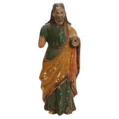 Antique Polychrome Paint Decorated Santos Figurine or Sculpture