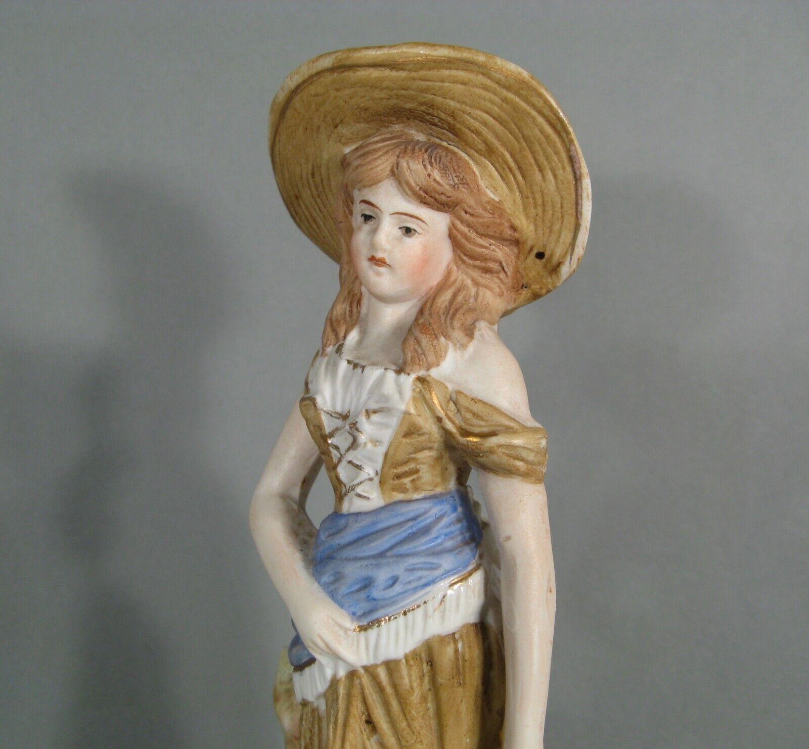 Antique Polychrome Porcelain Biscuit Figurine of a Young Woman with Jug - 1Y170 4