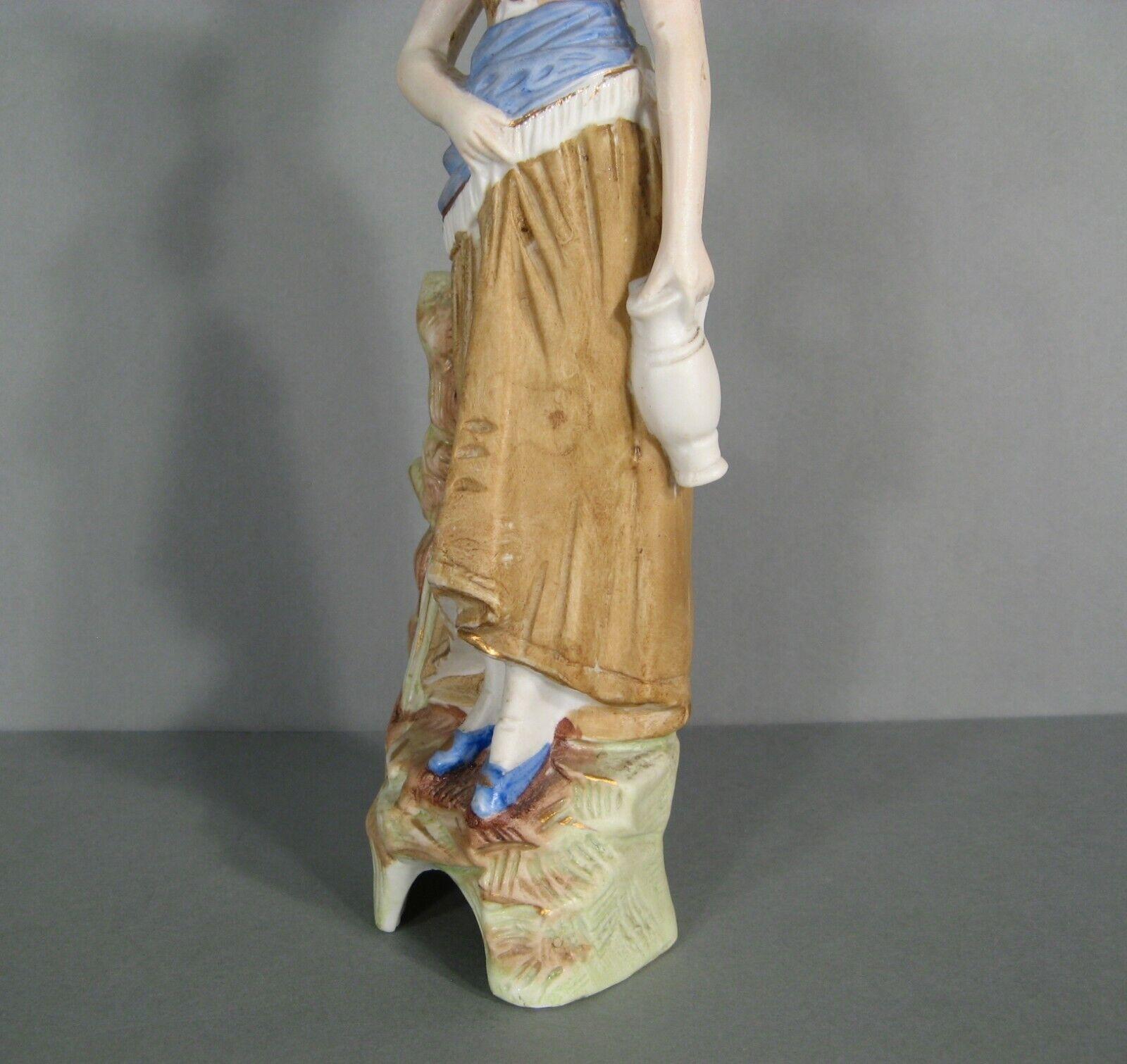 Antique Polychrome Porcelain Biscuit Figurine of a Young Woman with Jug - 1Y170 5