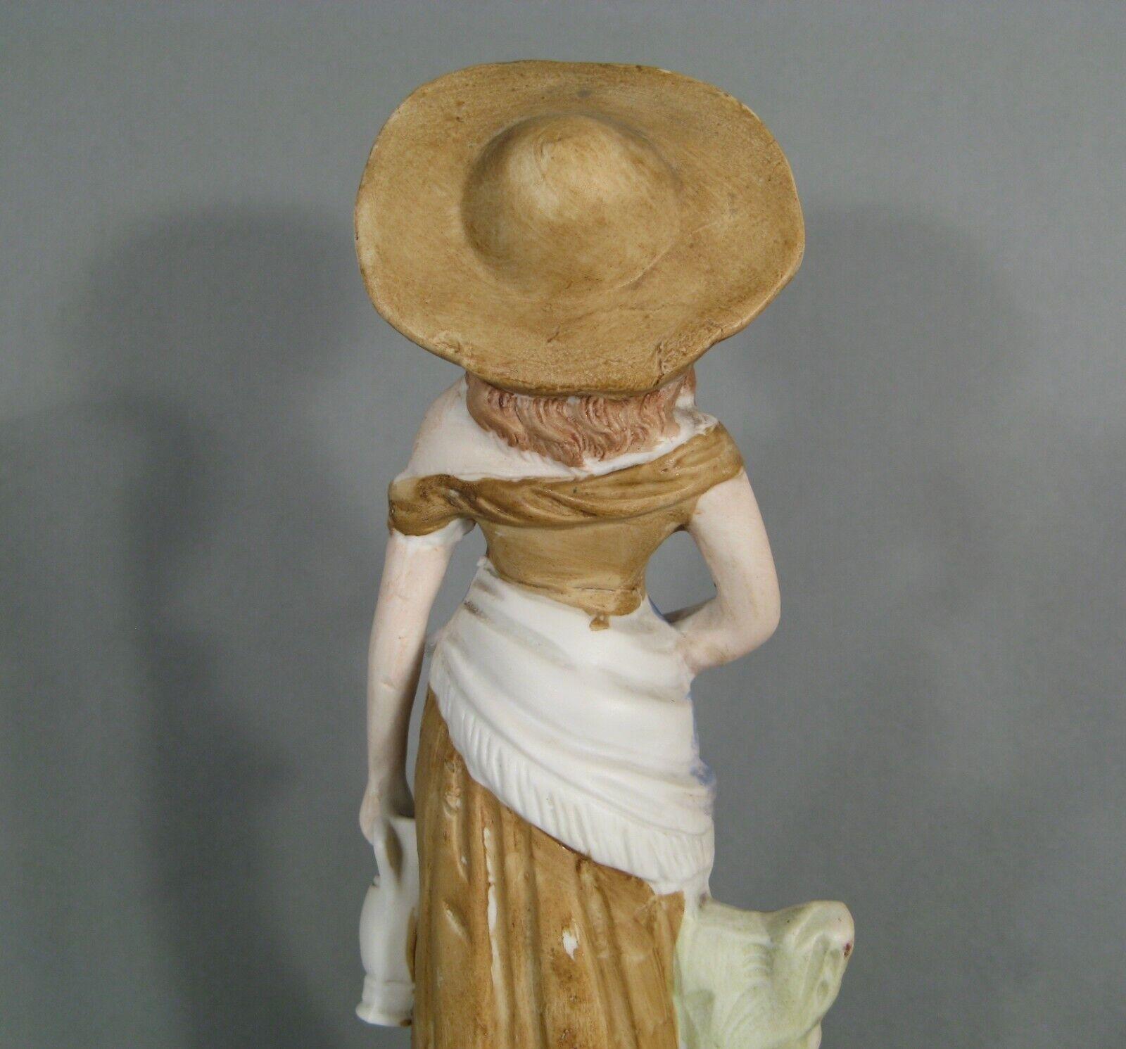 20th Century Antique Polychrome Porcelain Biscuit Figurine of a Young Woman with Jug - 1Y170