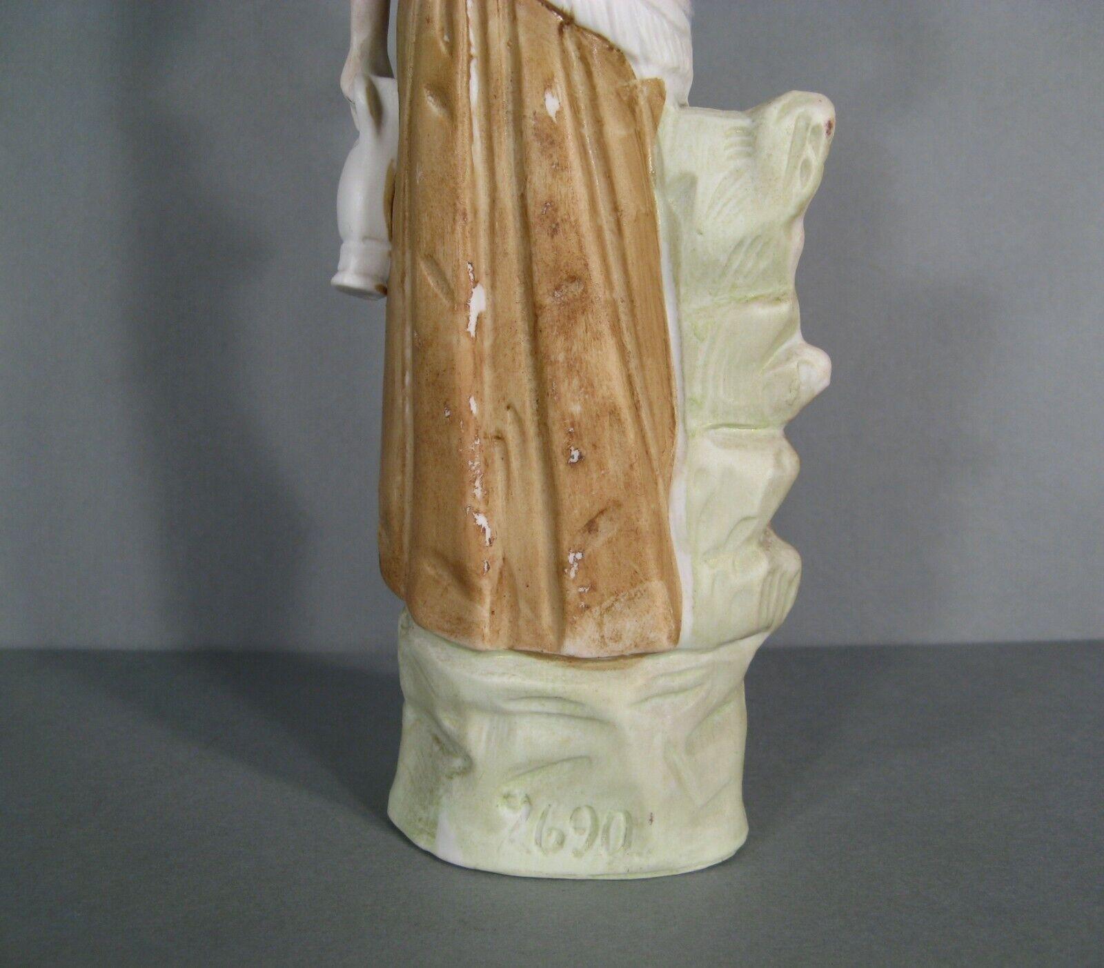 Antique Polychrome Porcelain Biscuit Figurine of a Young Woman with Jug - 1Y170 1