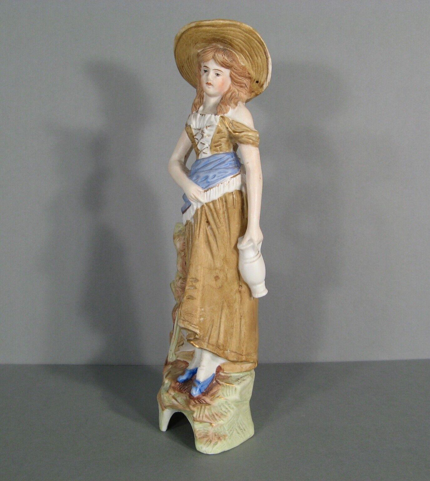 Antique Polychrome Porcelain Biscuit Figurine of a Young Woman with Jug - 1Y170 3