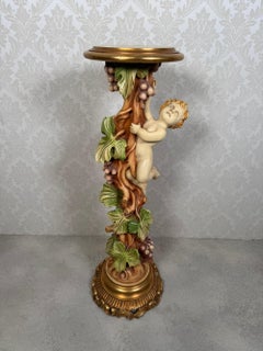 Antique Polychrome Putti Pedestal Stand, Italian Baroque Style