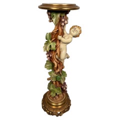 Antique Polychrome Putti Pedestal Stand, Italian Baroque Style