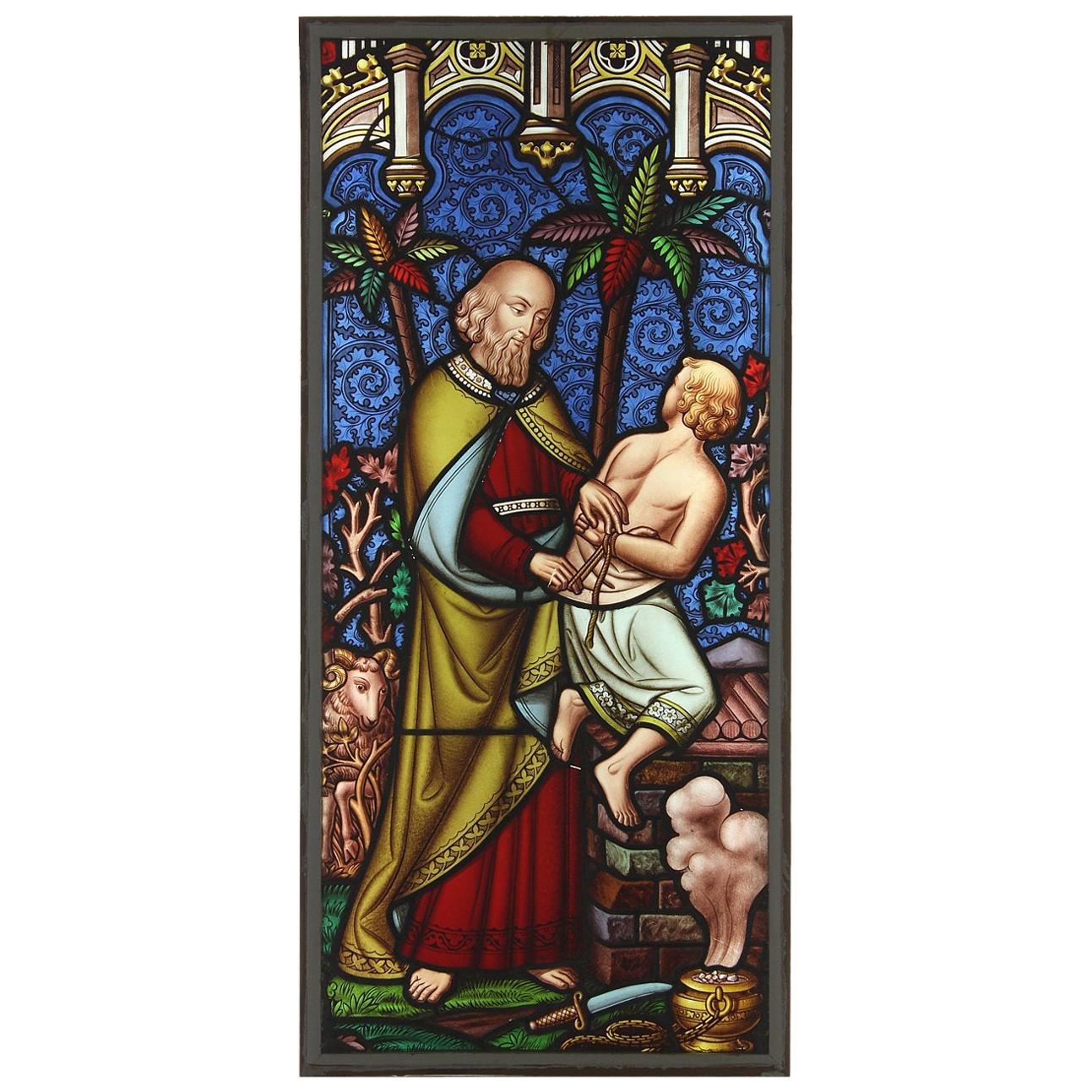 Antique Polychrome Religious Stained Glass, 20th Century For Sale