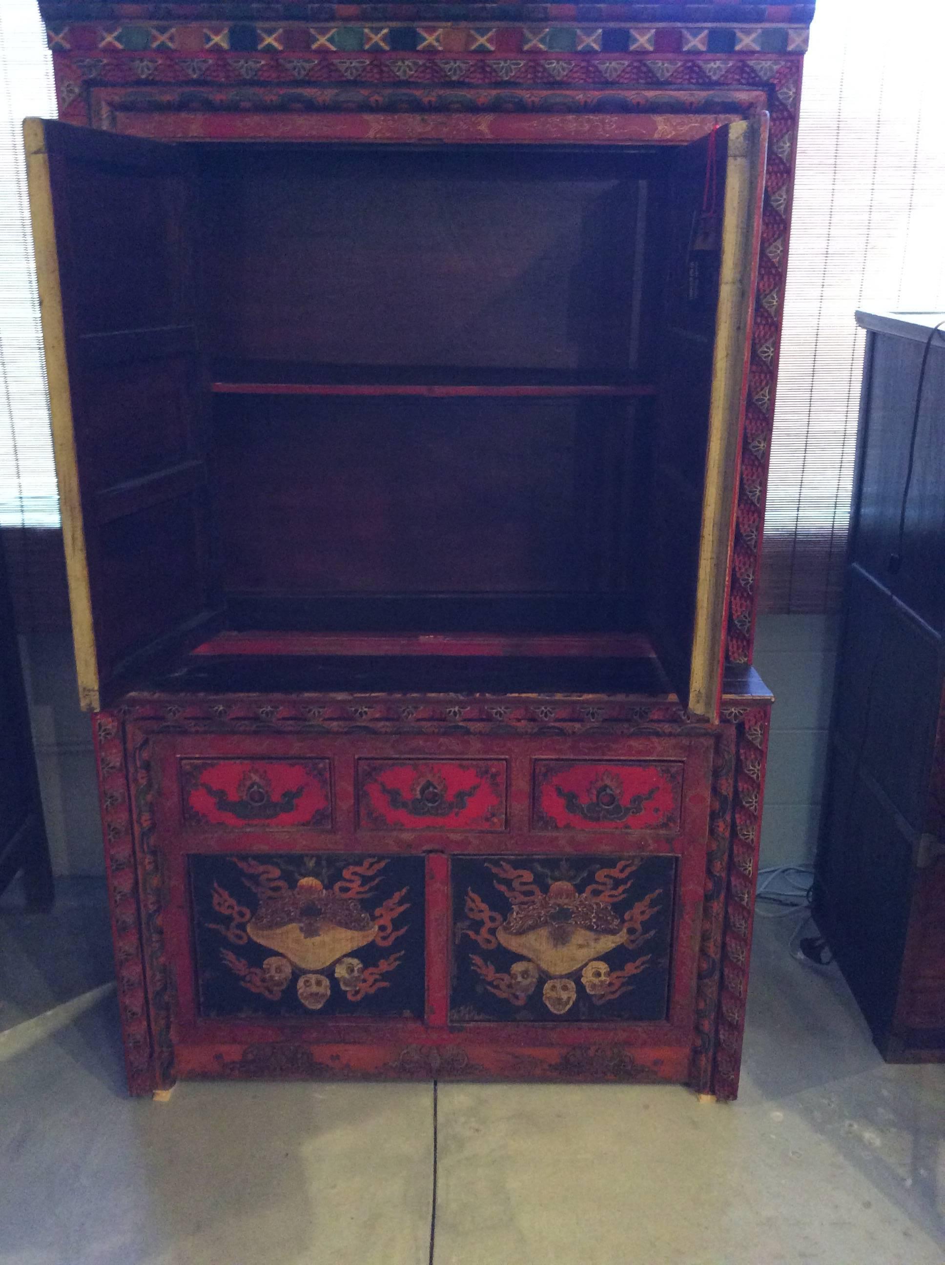 20th Century Antique Polychrome Tibetan Cabinet