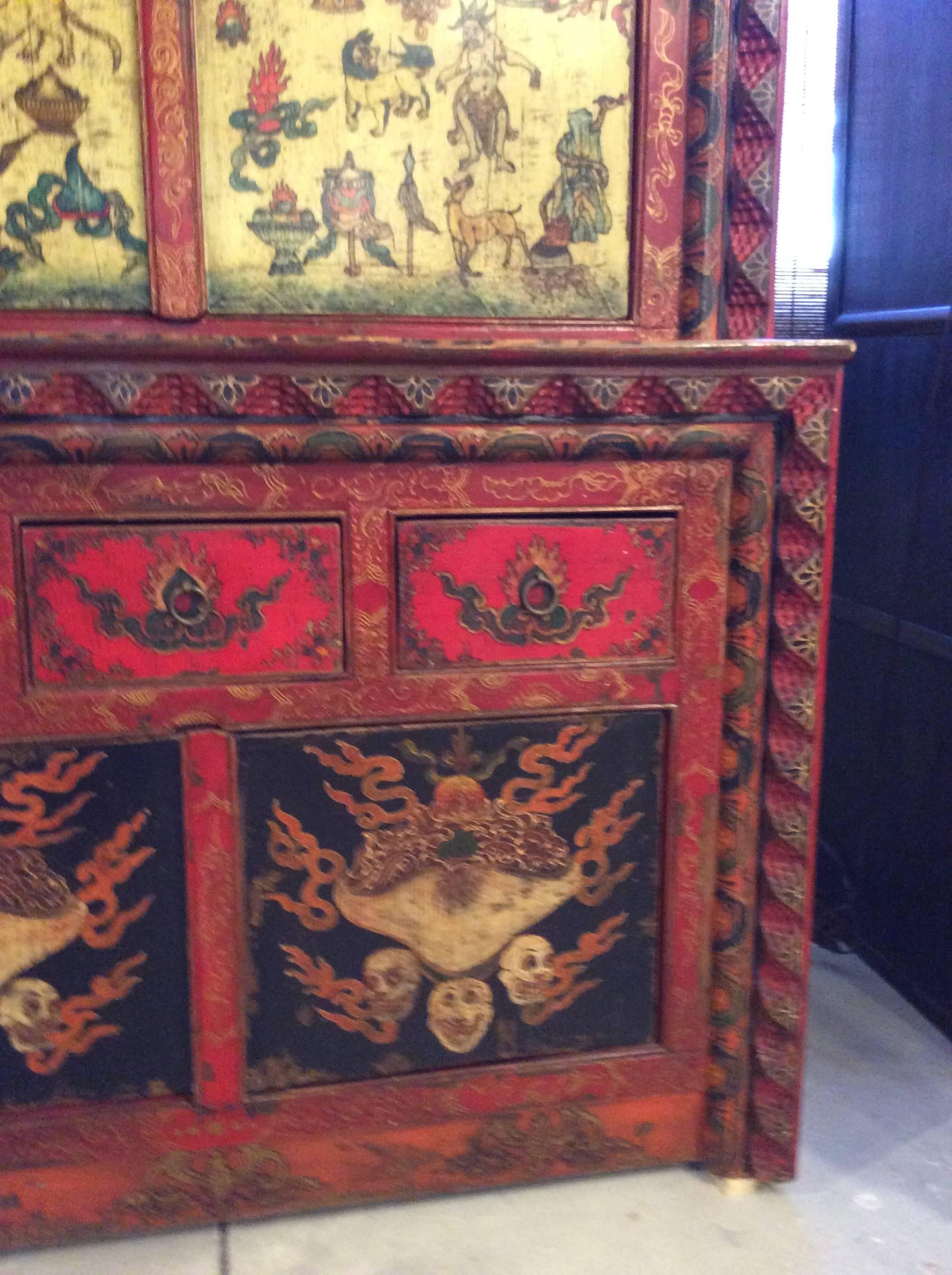 Antique Polychrome Tibetan Cabinet 2