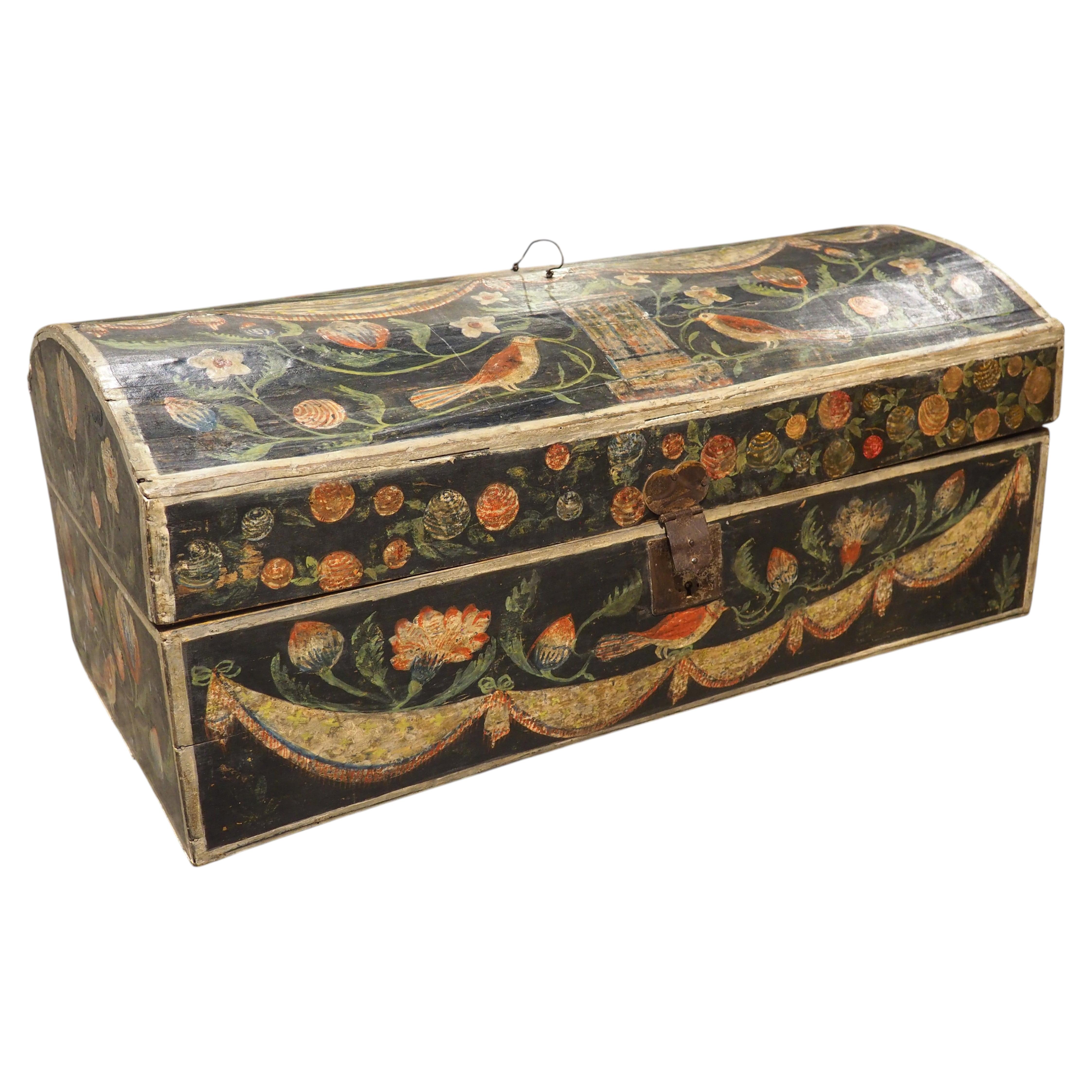 Antique Polychrome Wedding Trunk from Normandy, France, 19th Century
