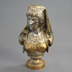Antique Polychromed Bronze Orientalist Bust Sculpture, Zemira by Z. Rimbez C1880
