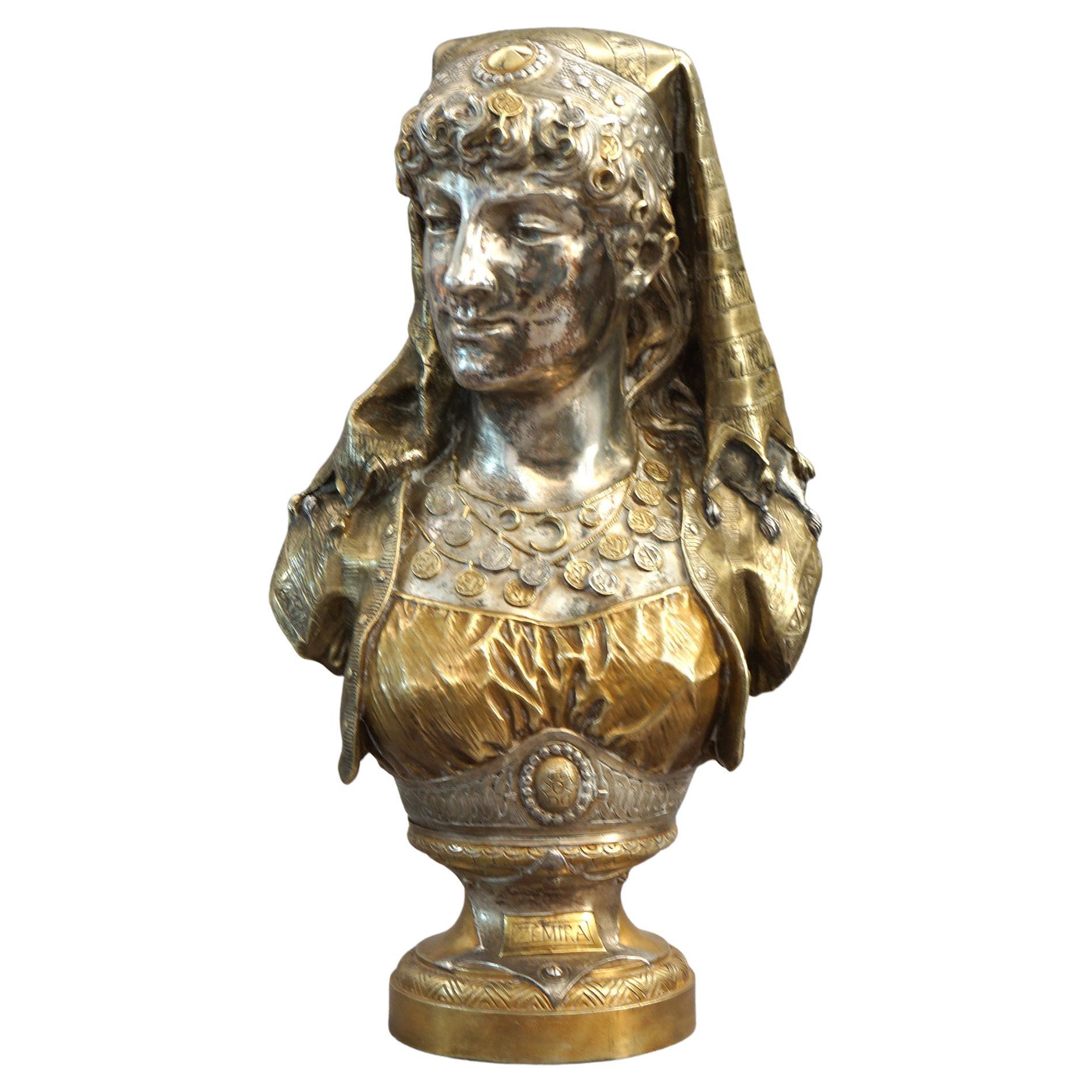 Antique Polychromed Bronze Orientalist Bust Sculpture, Zemira by Z. Rimbez C1880