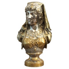 Buste orientaliste en bronze polychromé ancien, Zemira par Z. Rimbez , vers 1880