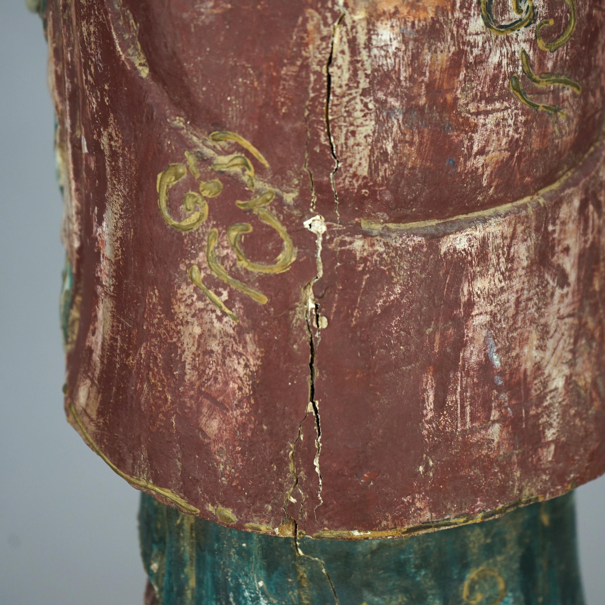 Figure de Bouddha ancien en bois sculpté polychromé du 20ème siècle en vente 2
