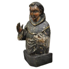 Antique Polychromed Carved Wood Religious Spanish Priest 18" Sculpture Figure