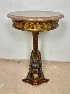 Antique Polychromed Pedestal Side Table with Marble Top