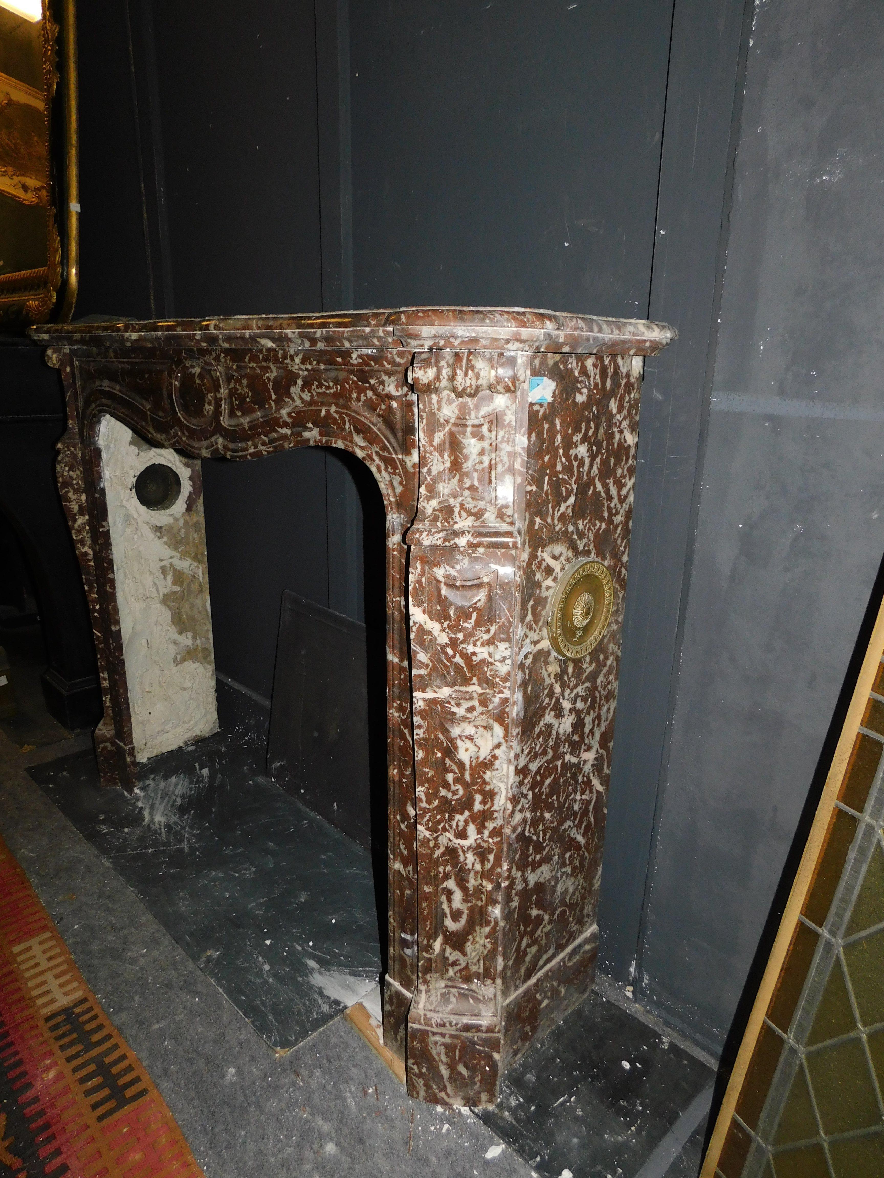 Antique Pompadour Mantle Fireplace in French Red Marble, 18th Century 3