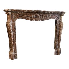 Antique Pompadour Mantle Fireplace in French Red Marble, 18th Century