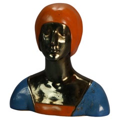 Antique Pompeian Art Deco Polychromed Bronzed Bust of a Native Woman C1920