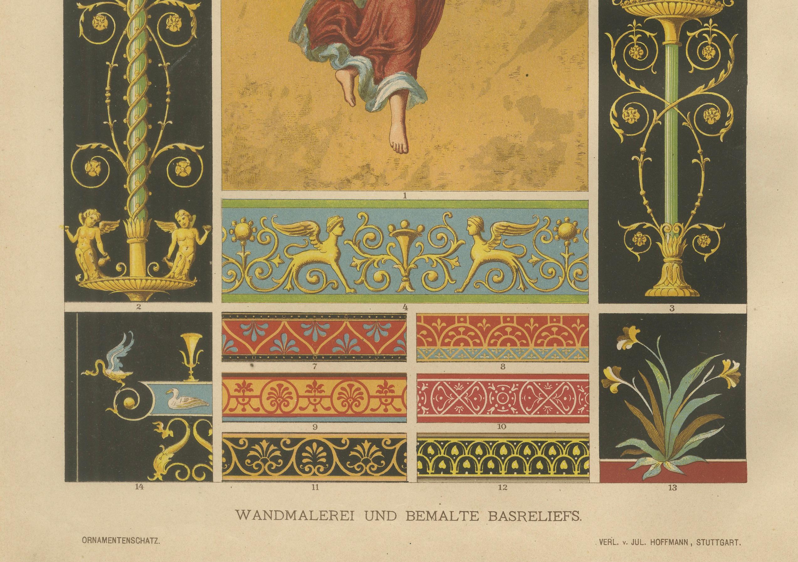 Antike pompejanische Wandmalerei und Bronze-Designdrucke, Italien inspiriert, 1887 im Angebot 1