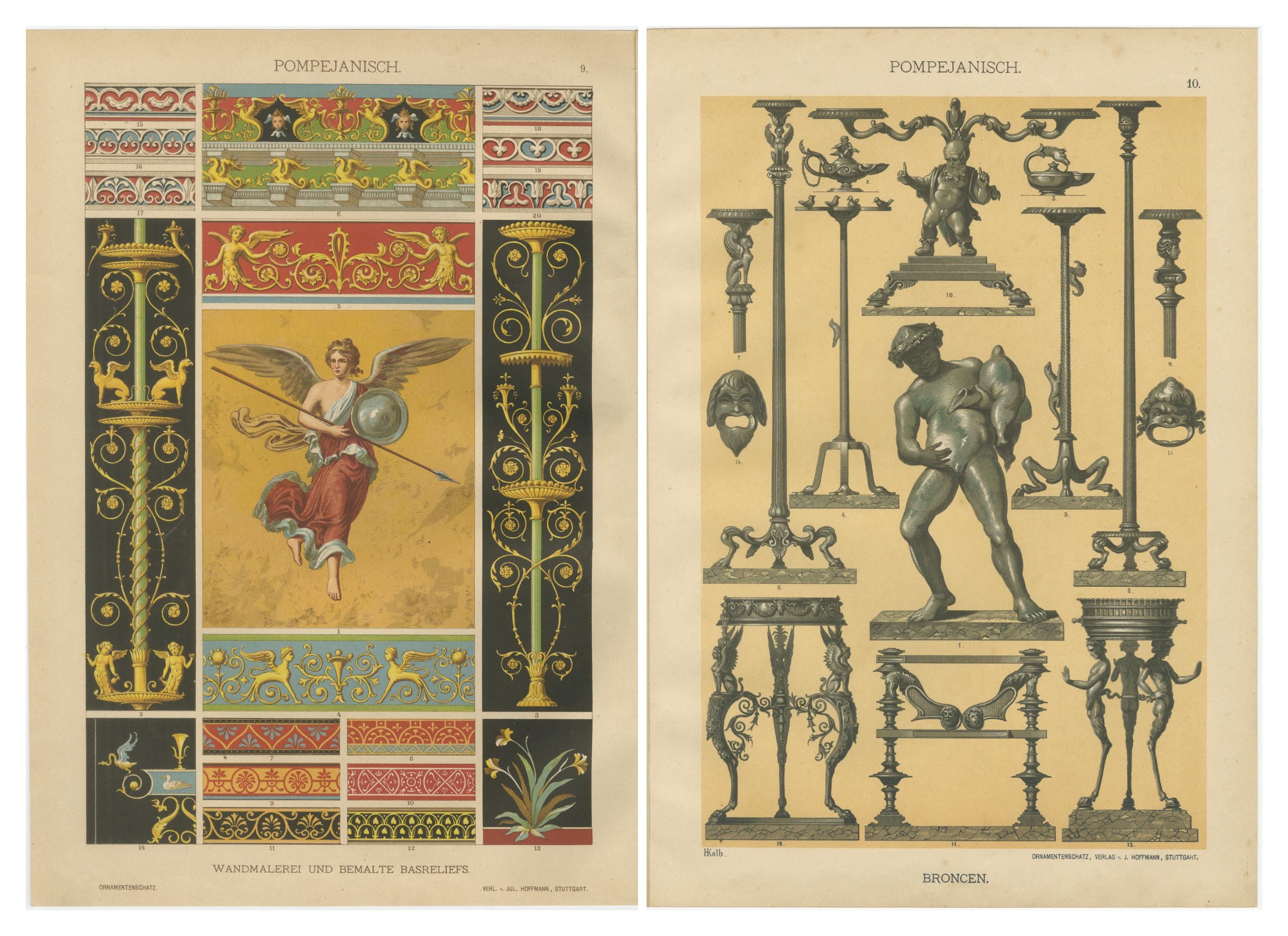 Antike pompejanische Wandmalerei und Bronze-Designdrucke, Italien inspiriert, 1887 im Angebot 4