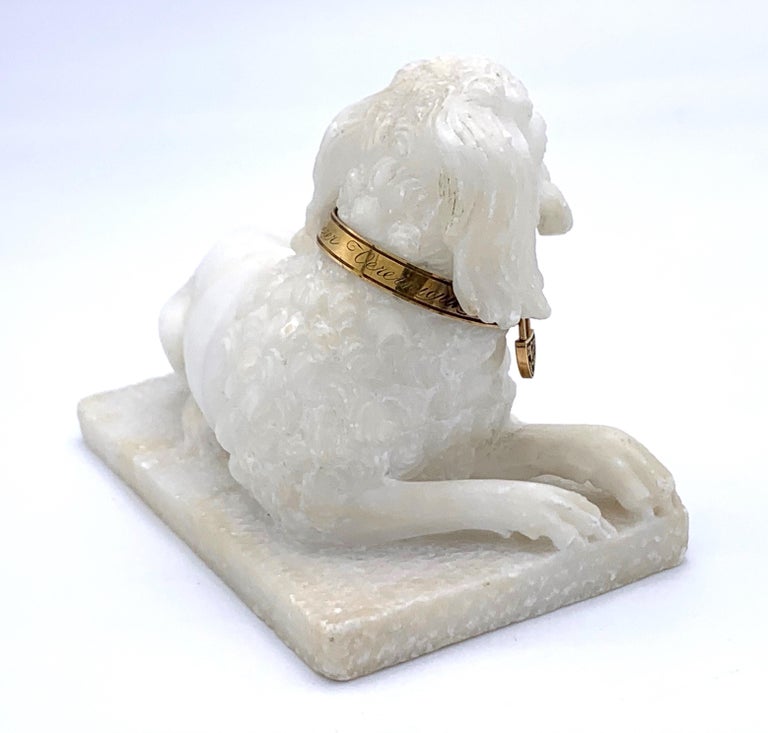 Antique Poodle Marble Gold Love Inscription Sculpture Allegory Fidelity