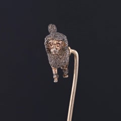 Antique Poodle Stickpin of Silver and 8k Gold