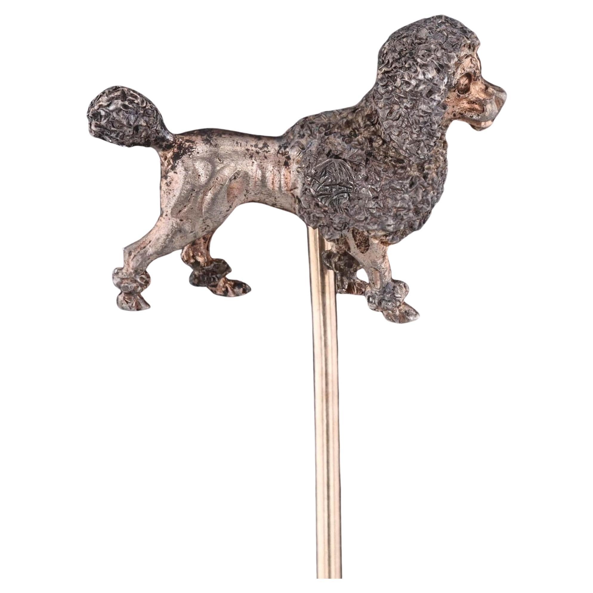 Alfiler de caniche antiguo de plata y oro de 8 quilates