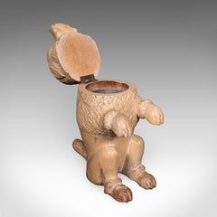 Antico barattolo per tabacco a forma di barboncino, inglese, legno di frutta, cane, verde, figurato, edoardiano