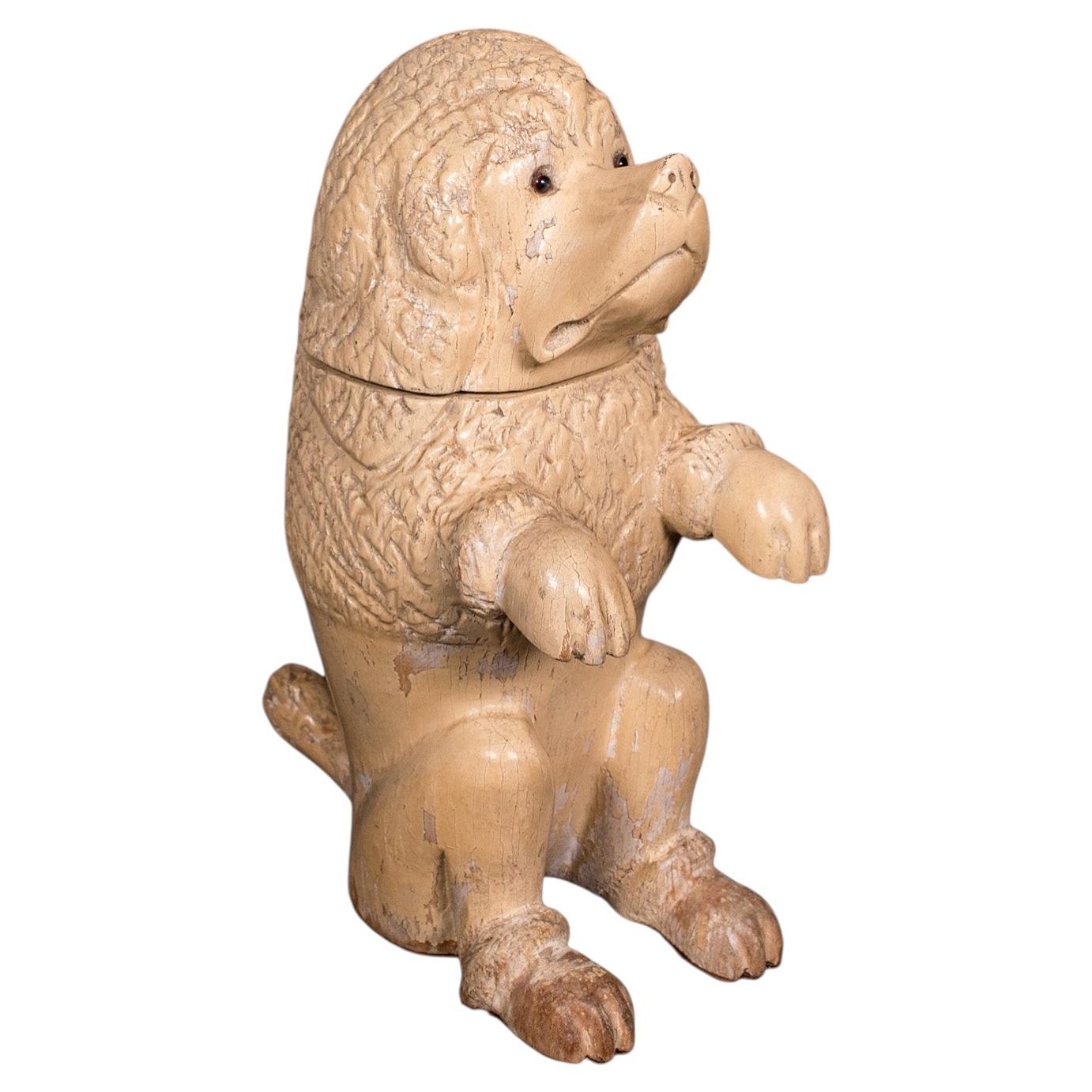 Antique Poodle Tobacco Jar, English, Fruitwood, Dog, Treen, Figural, Edwardian