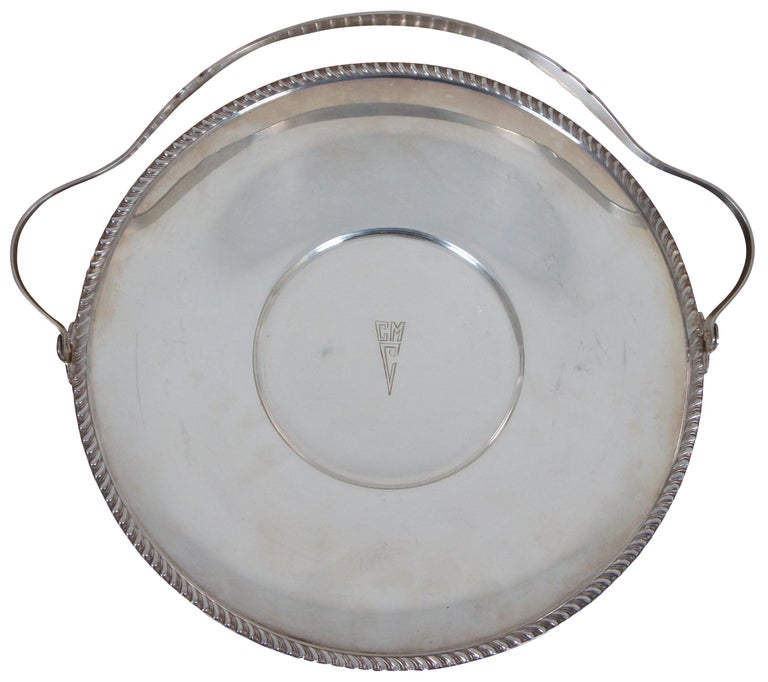 20th Century Antique Poole Silver Plate Brides Bridal Basket Handled Tray Plate 1006 For Sale