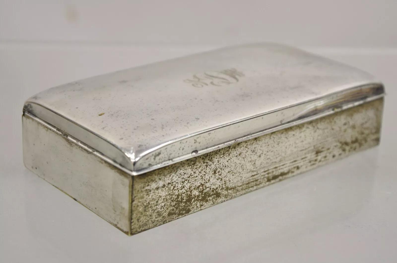 Antike Poole viktorianischen versilbertes Holz ausgekleidet Schreibtisch Schmuck-Box w / Monogramm im Zustand „Gut“ im Angebot in Philadelphia, PA