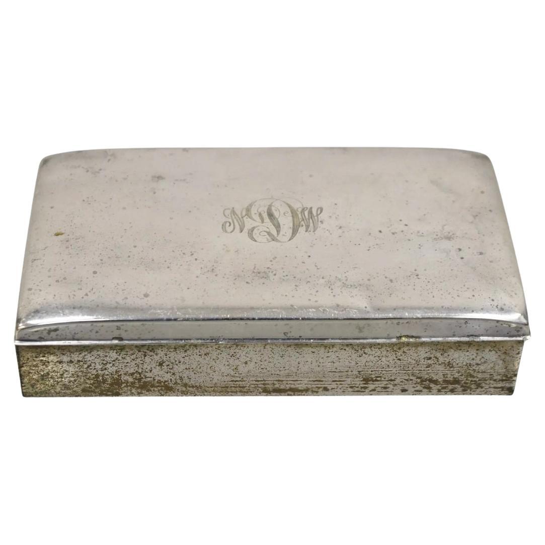 Antico Poole Victorian Silver Plated Wood Lined Desk Jewelry Box w / Monogram