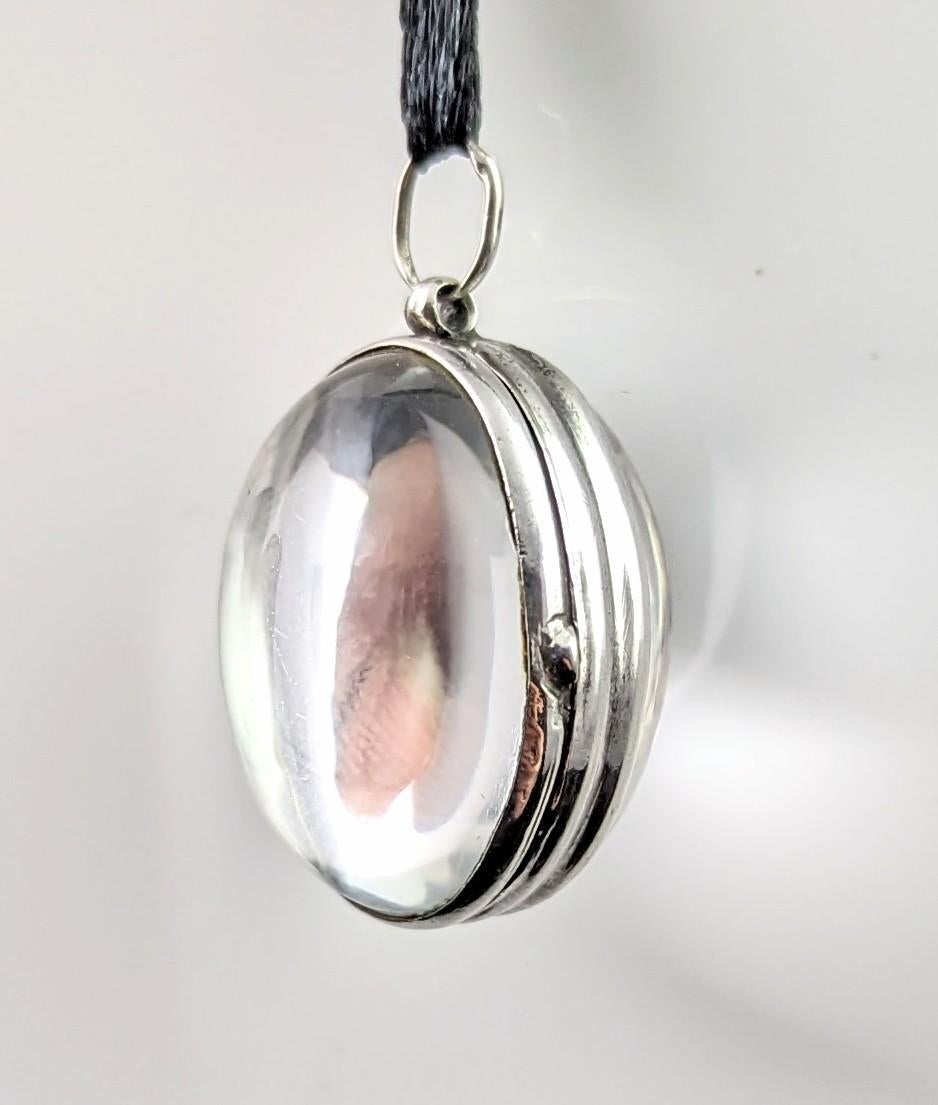 Antique Pools of Light locket pendant, Rock crystal, Sterling silver  10