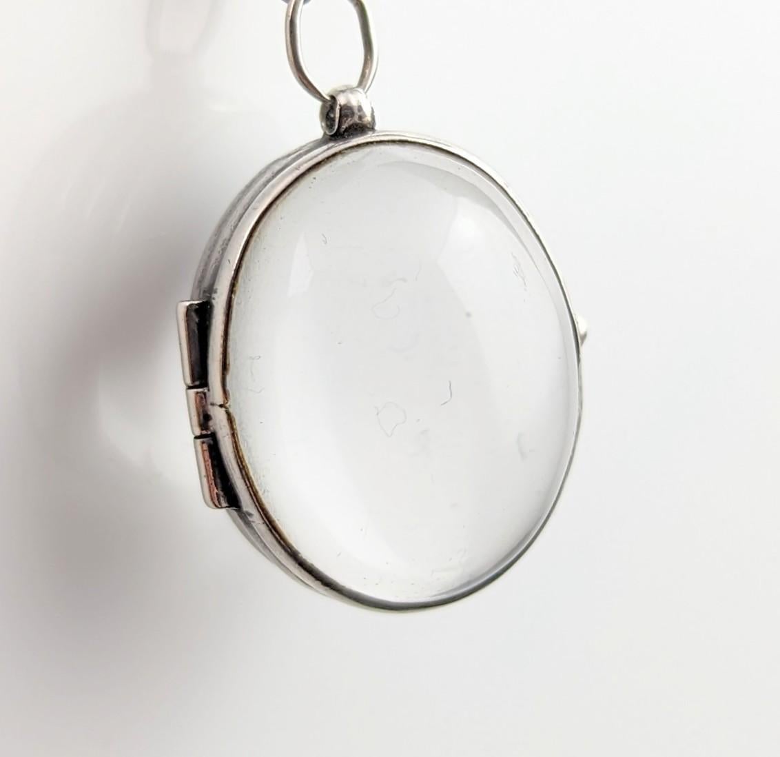 Antique Pools of Light locket pendant, Rock crystal, Sterling silver  11