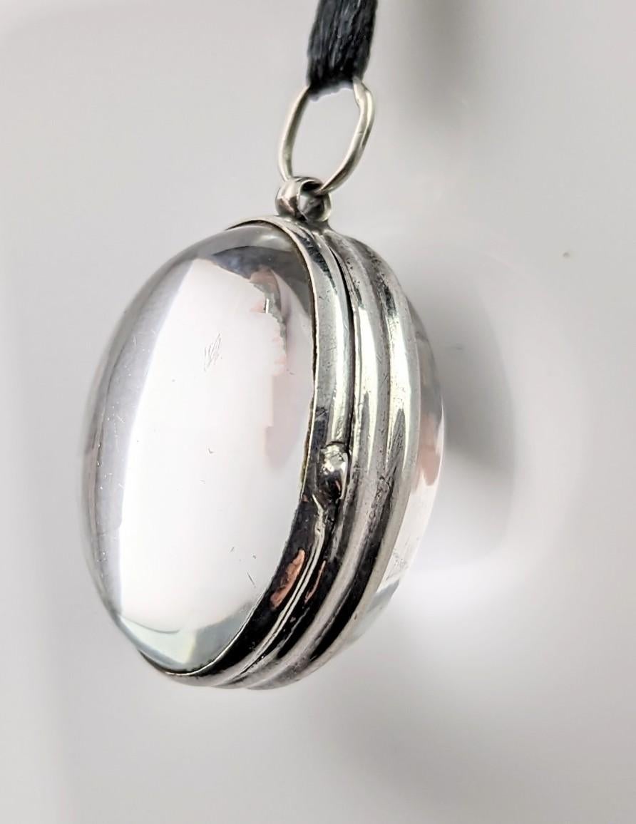 Antique Pools of Light locket pendant, Rock crystal, Sterling silver  12