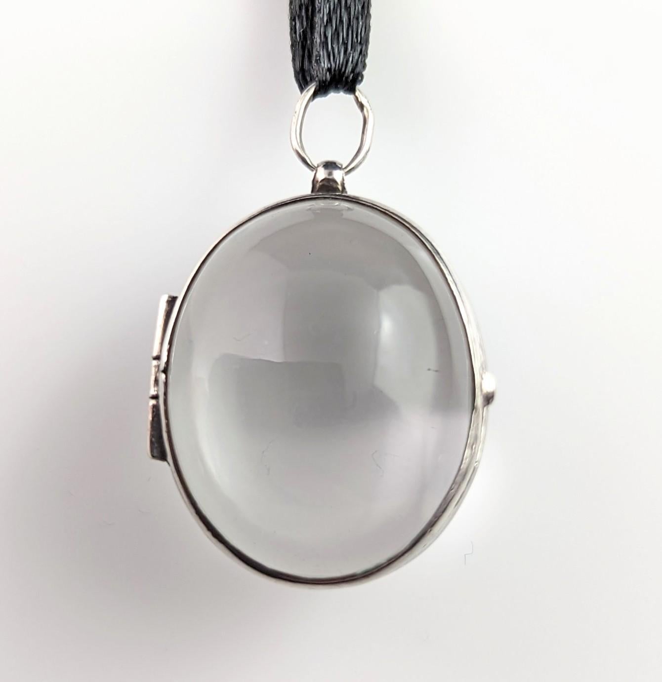 Antique Pools of Light locket pendant, Rock crystal, Sterling silver  13