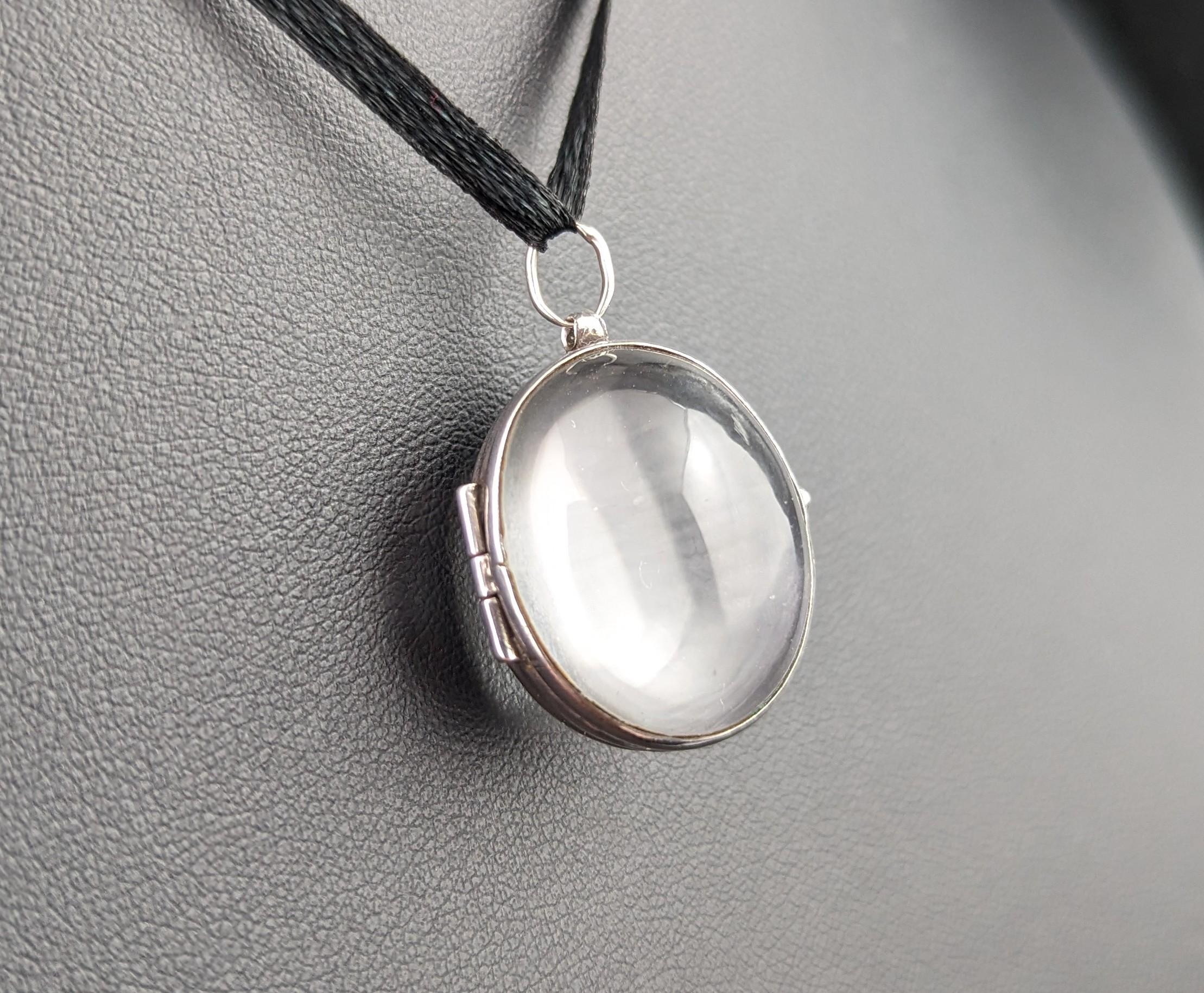 Women's Antique Pools of Light locket pendant, Rock crystal, Sterling silver 