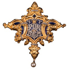 Broche ancienne POR BEM diamant perle émail or jaune portugais 19ème siècle Broche ancienne POR BEM diamant perle émail or jaune portugais 19ème siècle