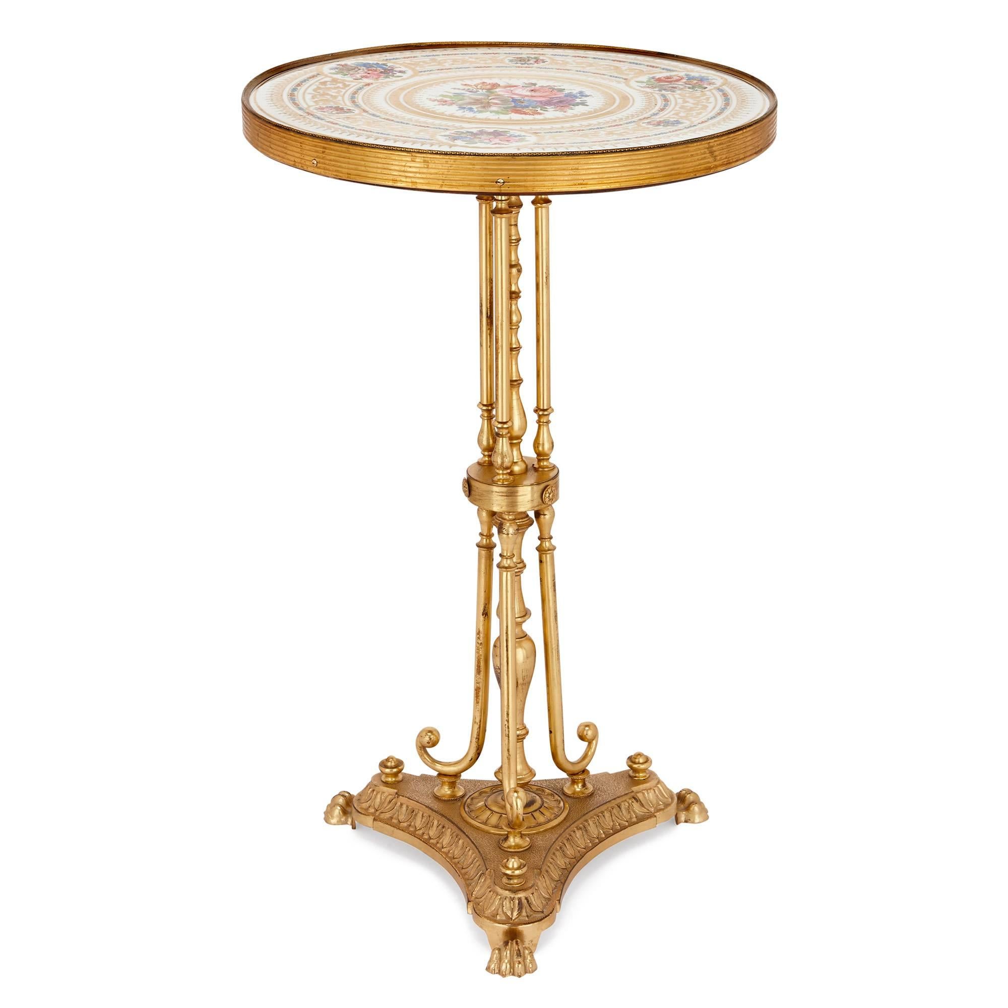 Neoclassical Antique Porcelain and Ormolu Gueridon Table For Sale