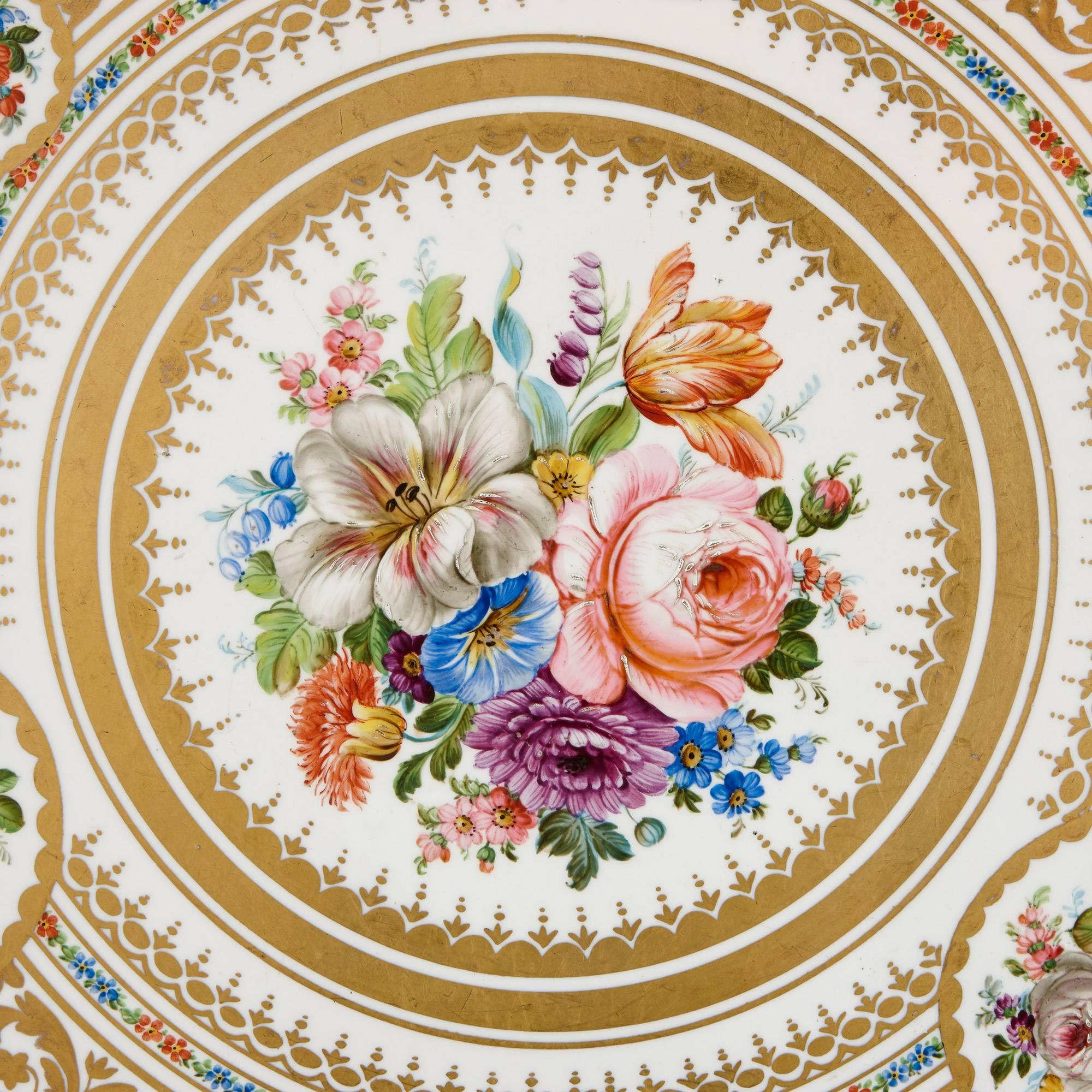Hand-Painted Antique Porcelain and Ormolu Gueridon Table For Sale