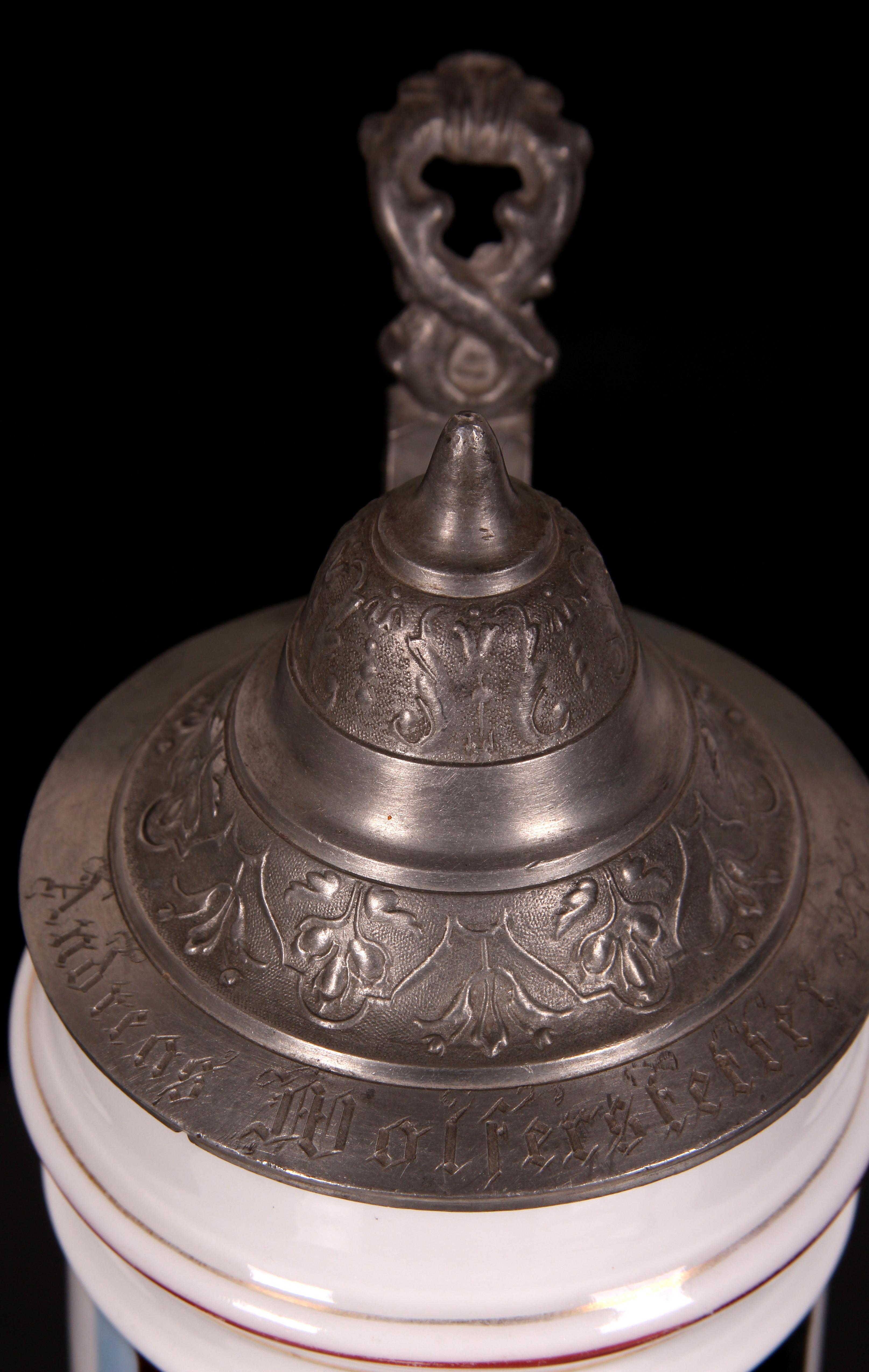 antique porcelain beer stein with pewter lid South German Historicism ar. 1870 For Sale 6