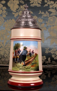 antique porcelain beer stein with pewter lid South German Historicism ar. 1870