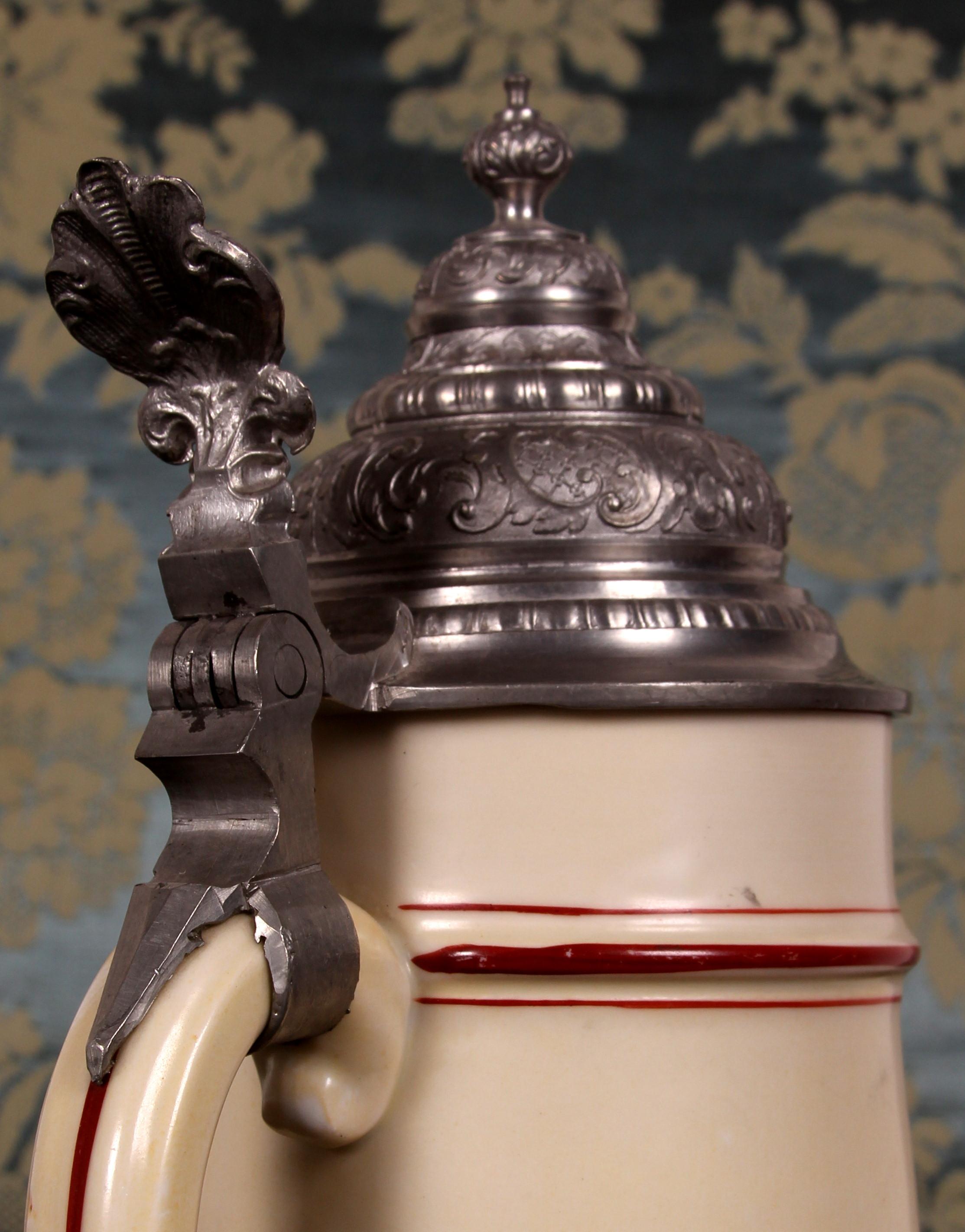 Porcelain antique porcelain beer stein with pewter lid South German Historicism ar. 1870 For Sale