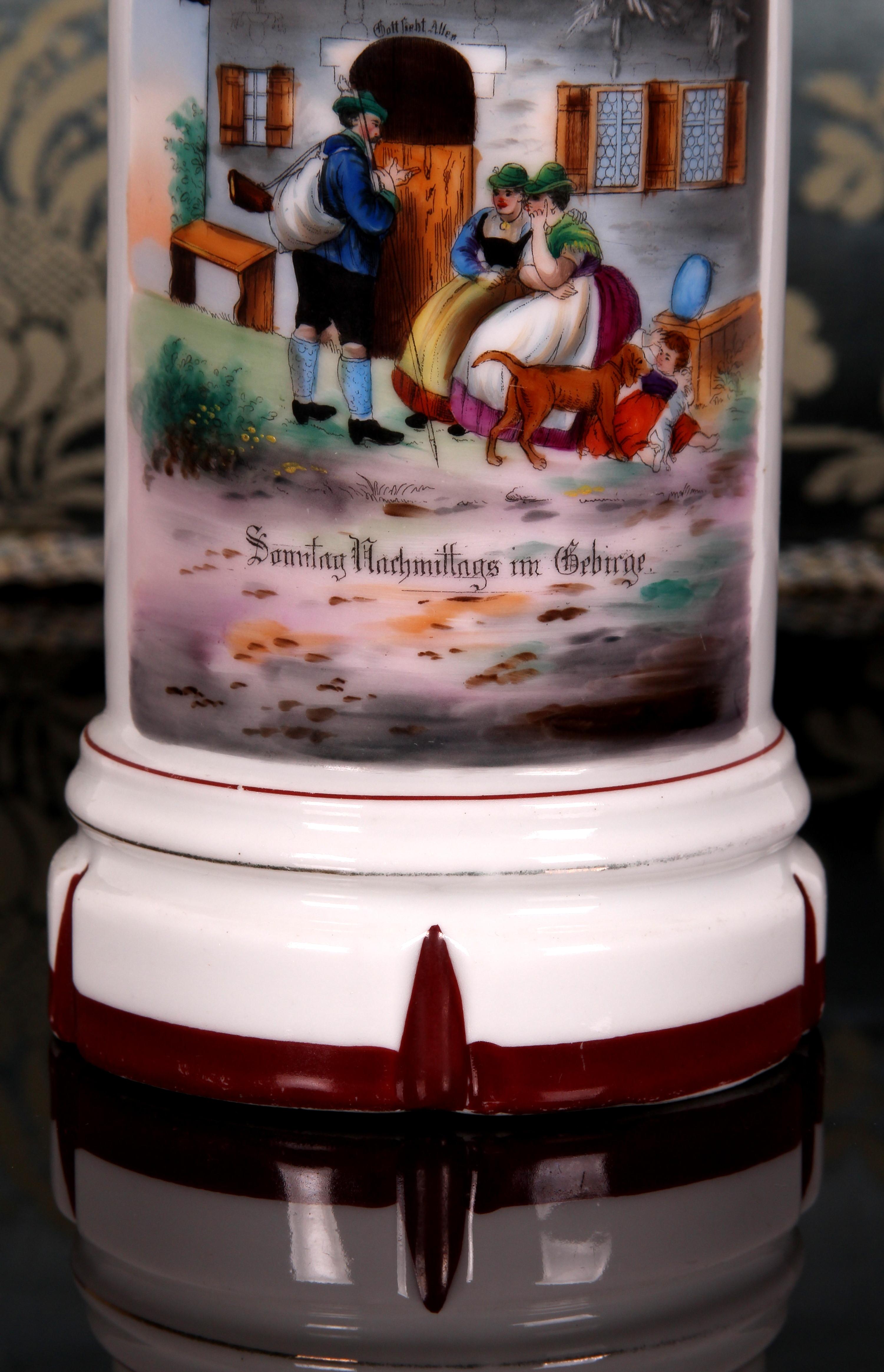 antique porcelain beer stein with pewter lid South German Historicism ar. 1870 For Sale 2