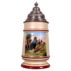 antigua jarra de cerveza de porcelana con tapa de peltre Historicismo del sur de Alemania ar. 1870