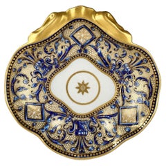 Antique Porcelain Blue and Gold Shell Shaped Dish England Circa 1810