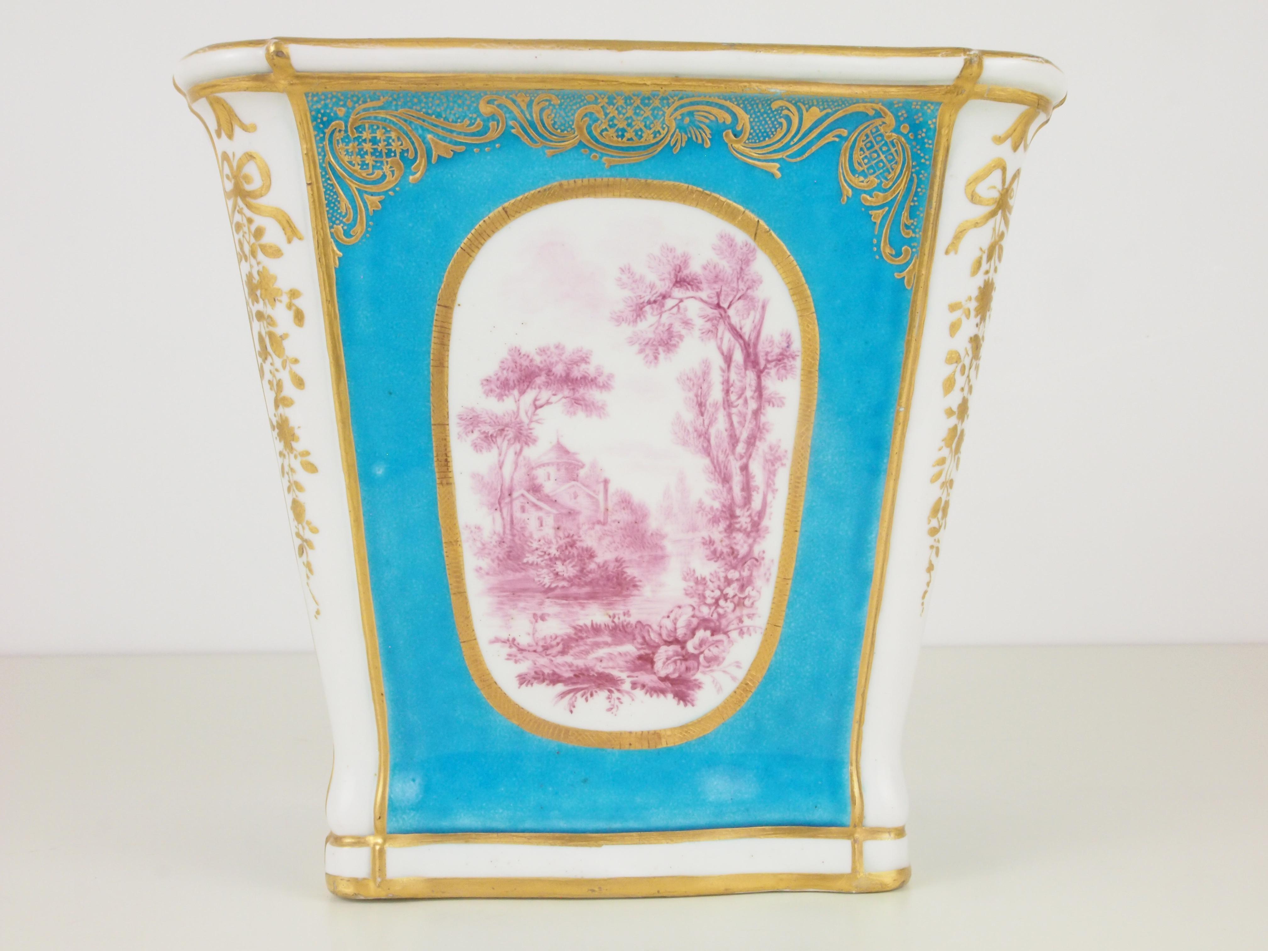 Baroque Antique Porcelain Cache Pot in Sevres Celestial Blue Style For Sale
