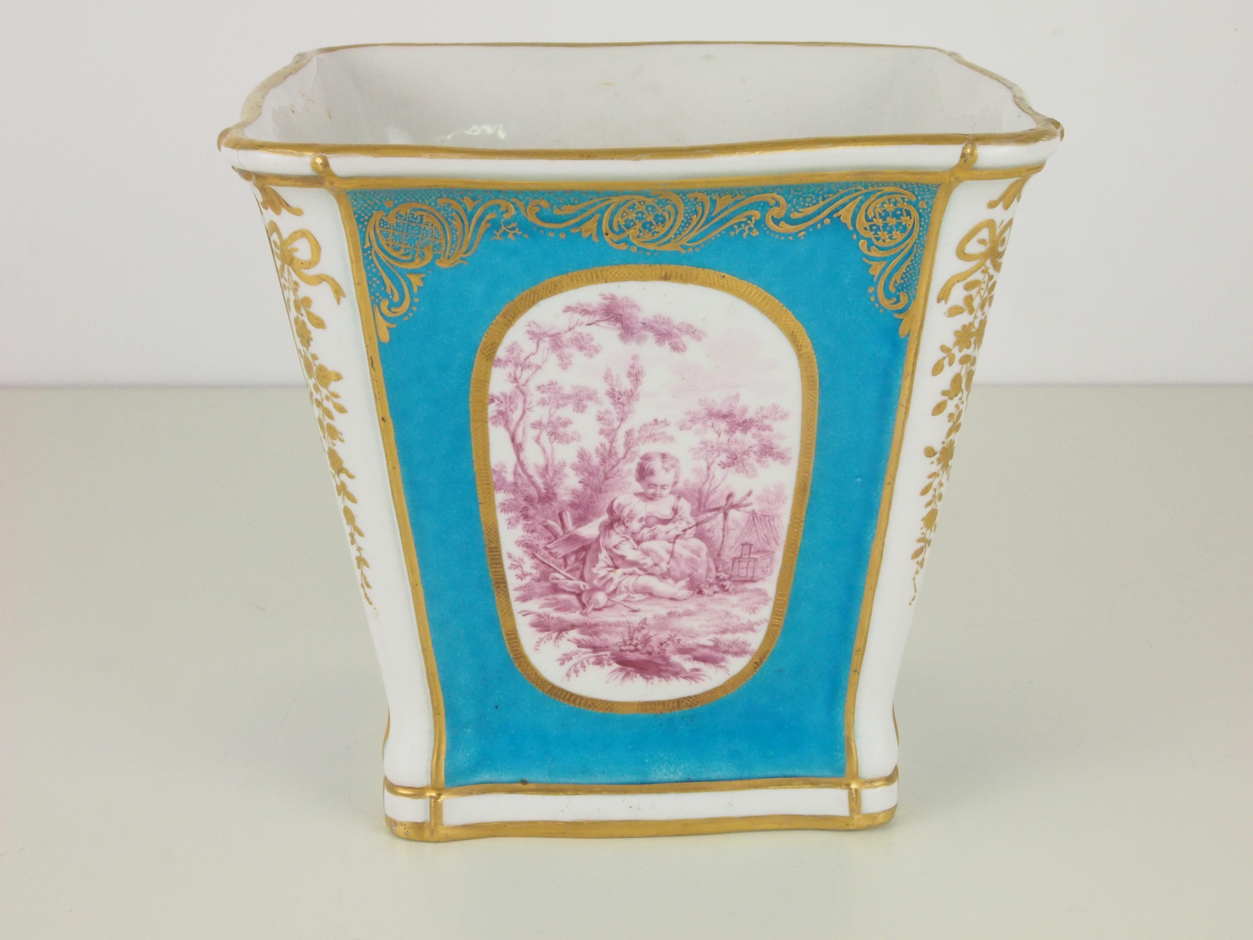 18th Century Antique Porcelain Cache Pot in Sevres Celestial Blue Style For Sale