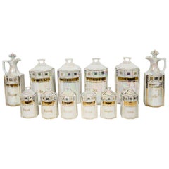 Antique Porcelain Canister Storage Jars and Spice Set 12 Pc., Germany circa 1900